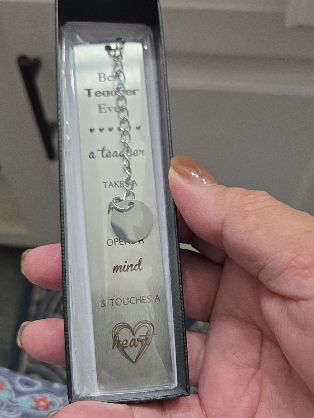 Silver Teacher Heart Charm Bookmark - Gift for Teacher